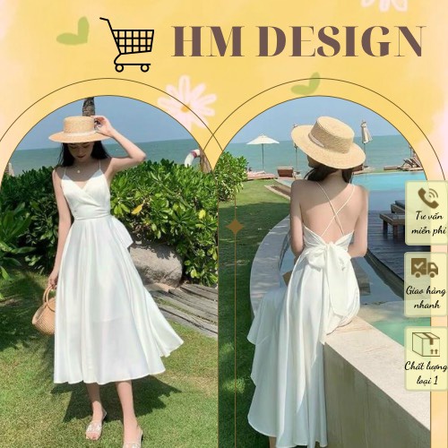 Đầm maxi hở lưng trắng đi biển, du lịch hè 2022. Đầm maxi thiết kế dây buộc nơ bản to vó mút ngực. Thiết kế hai lớp