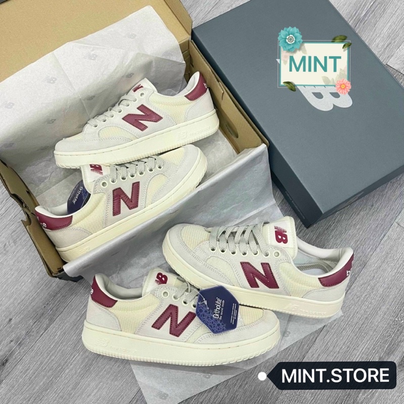 Giày thể thao sneaker new pro kem phối chữ đỏ