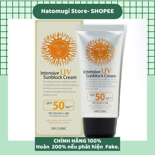 Kem chống nắng [Dùng Là Mê -Hàng Auth] Kem chống nắng 3W Clinic Intensive UV Sunblock Cream SPF 50 PA+++ 70ml