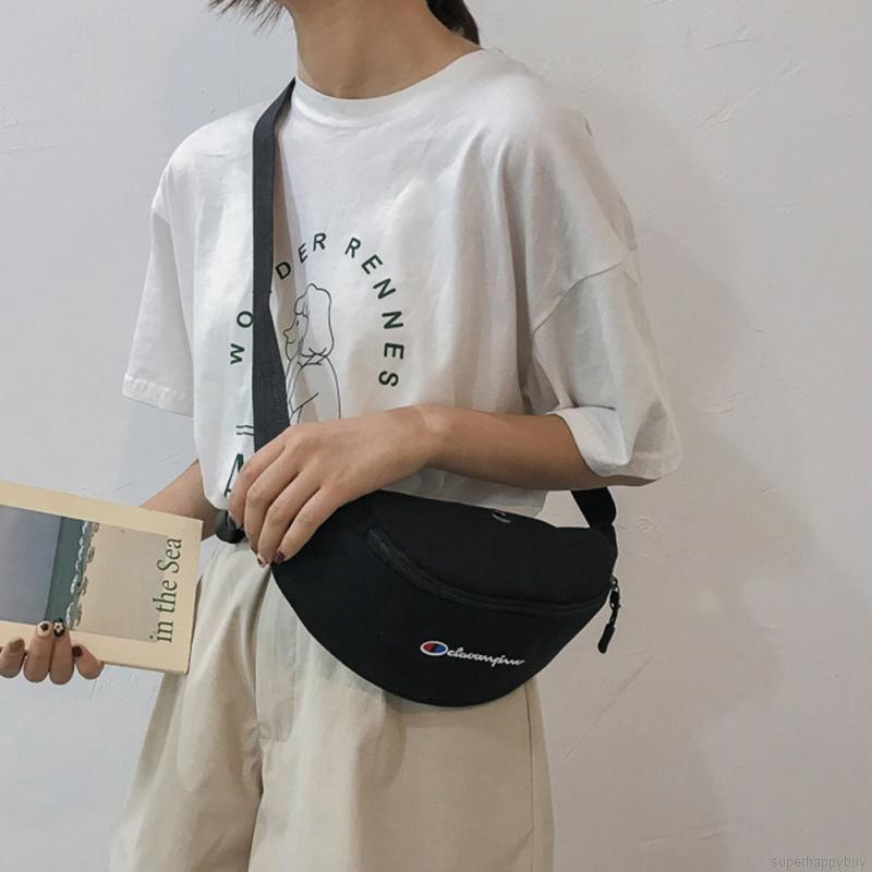 Túi đeo hông vải bố Unisex in chữ thời trang cá tính