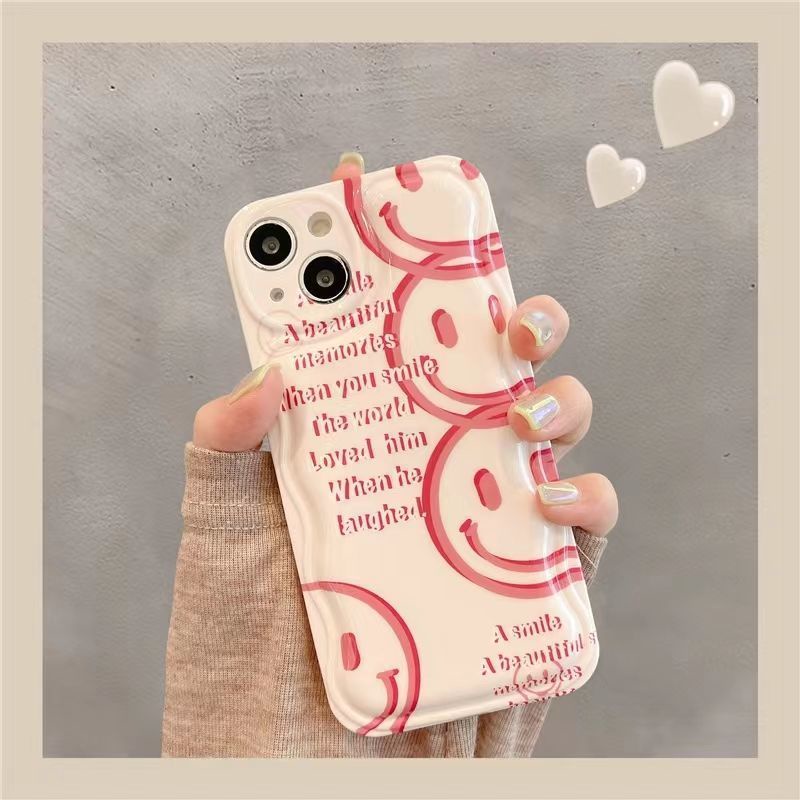 Ốp Điện Thoại Màu Hồng Thiết Kế Mặt Cười Kèm Dây Đeo Chuỗi Hạt Cho IPhone 12 13 11 Pro Max X Xs Max Xr Jkhj