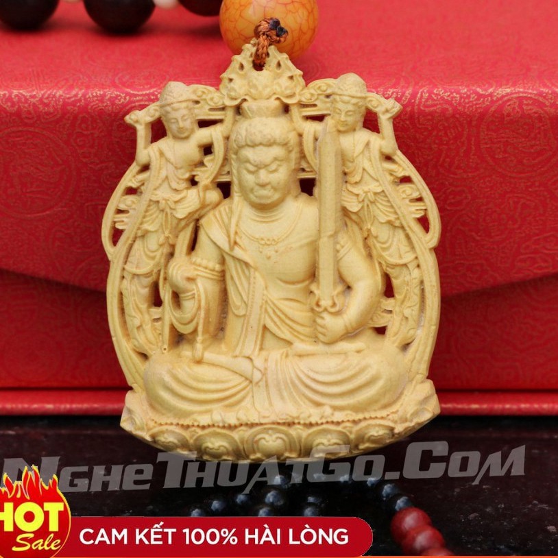 Dây treo xe ô tô tượng Phật Bất Động Minh Vương bằng gỗ Hoàng Dương- TẶNG 1 VÒNG ĐEO TAY Hàng cao cấp