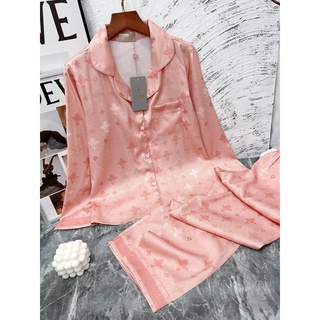 Bộ mặc nhà lụa vân Sam luxury, pijama lụa dài tay cao cấp