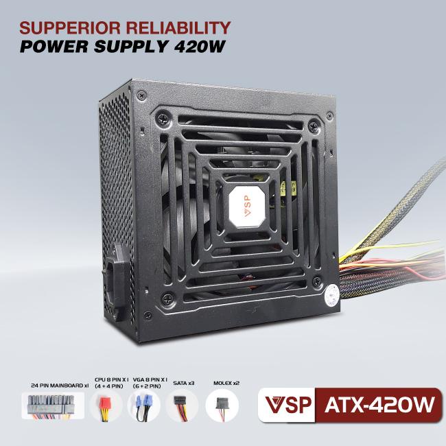 Nguồn VSP ATX420W CÔNG SUẤT THỰC - DÙNG CHO CASE VĂN PHÒNG  BẢO HÀNH 3 NĂM 1 ĐỔI 1