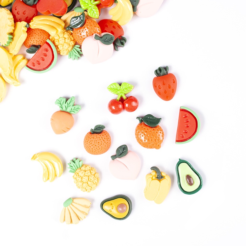 Set 10 Trái Cây Hoạt Hình Nhiều Màu Sắc Bằng Nhựa Resin Dễ Thương Xinh Xắn
