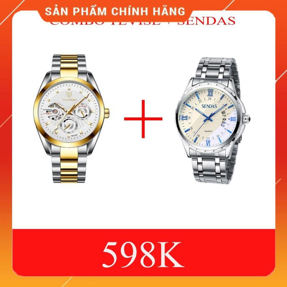 - Đồng Hồ Nam - Combo Tevise + Sendas - Chống Nước - Chống Xước