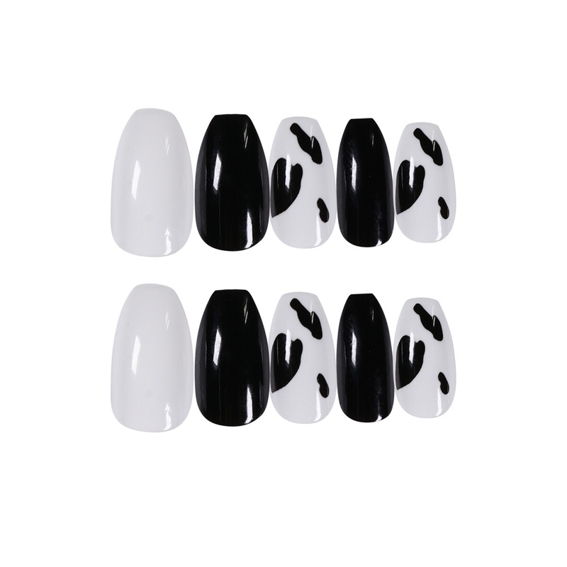 We Flower Bộ 24 móng tay giả họa tiết bò sữa trắng đen thời trang cho nữ