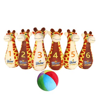 Đồ chơi bô ling thú bông có lục lạc hình hươu cao cổ 6 con cao 20cm và banh cho bé. V828