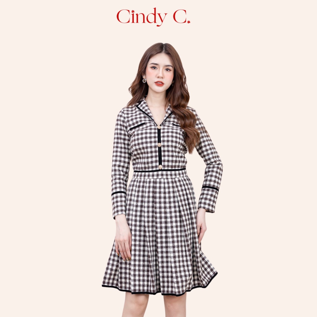 Váy dài tay Tanya CINDY C chất liệu dạ Tweed thiết kế sang trọng cao cấp 208