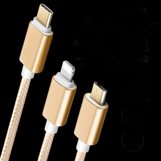 Cáp sạc 3 đầu dây dù gồm (microUSB, lightning, Type-C)