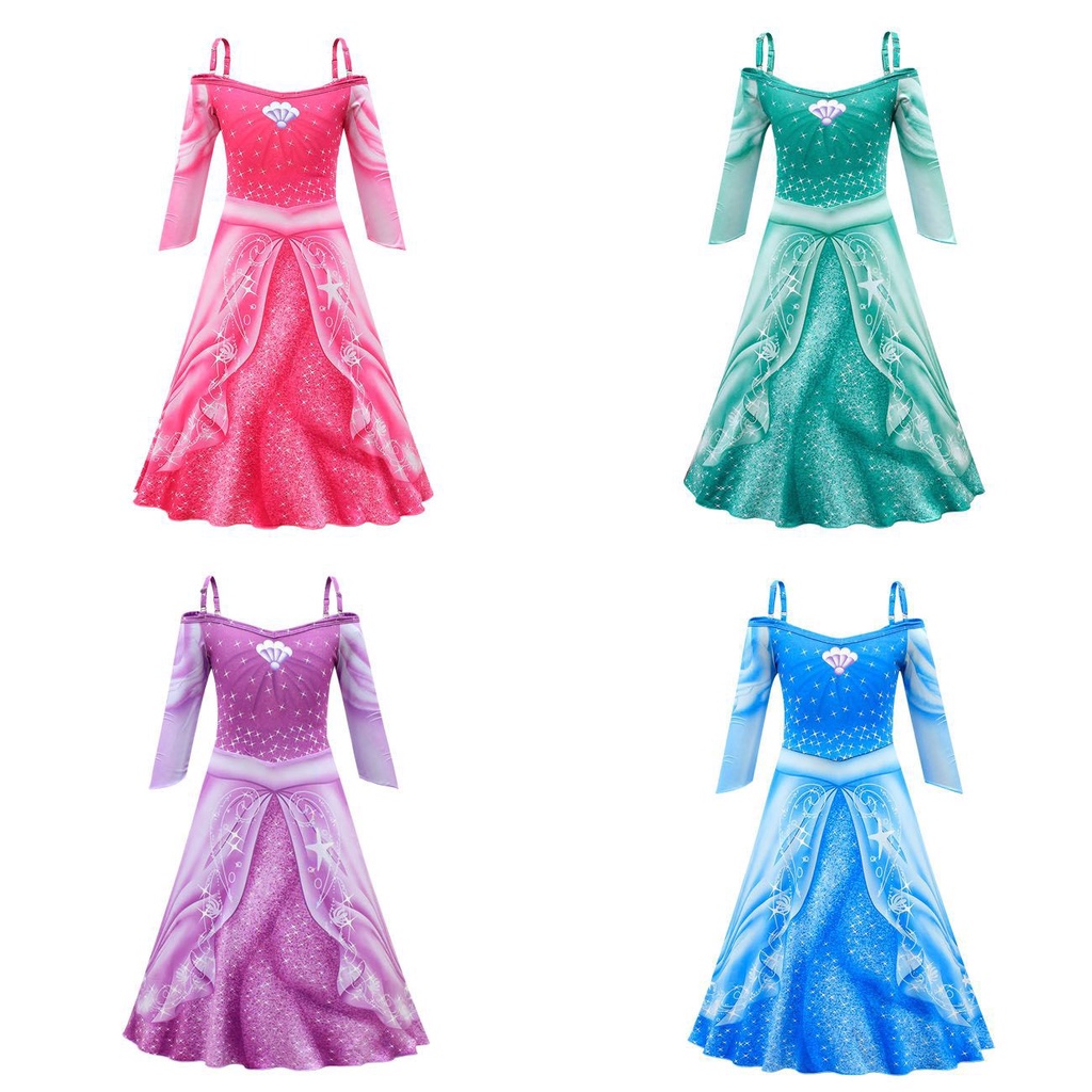 DISNEY Đầm hóa trang nàng tiên cá tay ngắn 100-140cm cho bé gái 3-8 tuổi | BigBuy360 - bigbuy360.vn