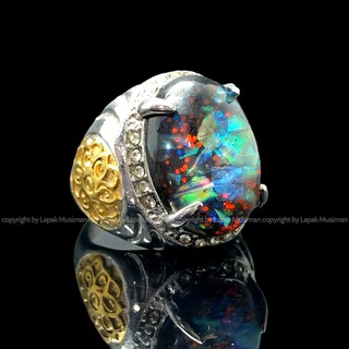 Nhẫn nam mặt đá Opal màu đen