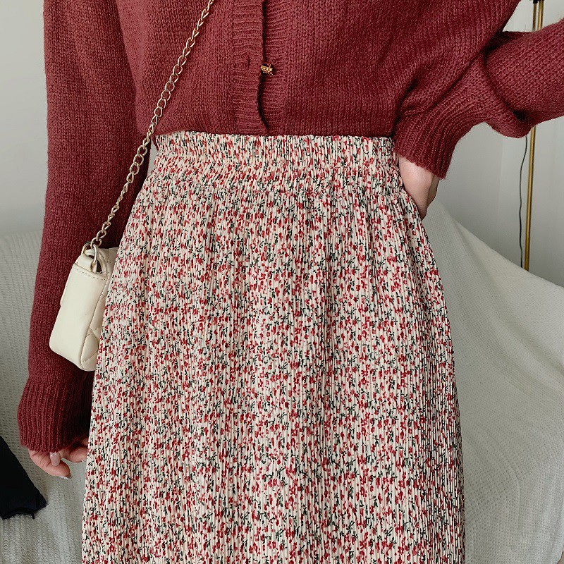 Chân váy midi hoa nhí nhăn Quảng Châu - chân váy phong cách vintage nhiều màu - hàng có sẵn | BigBuy360 - bigbuy360.vn