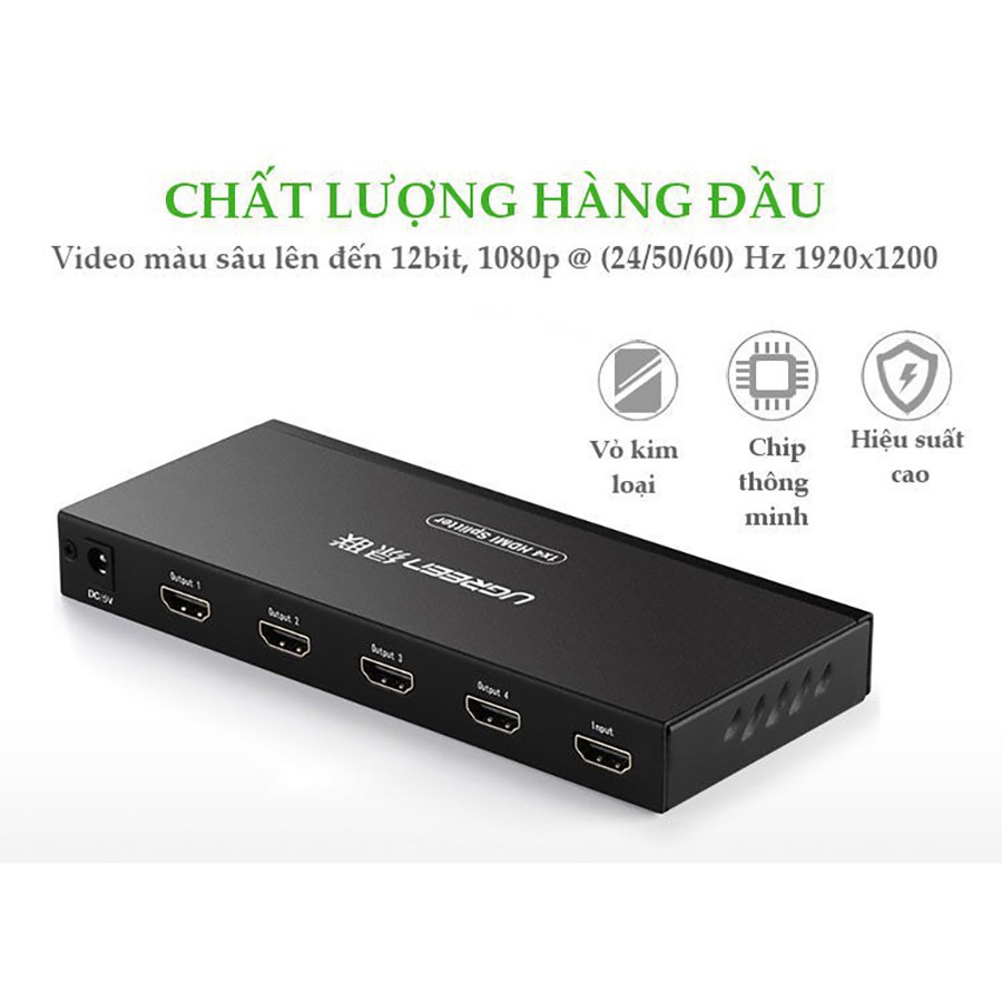 Ugreen 40202 - Bộ chia HDMI 1.4 từ 1 ra 4 màn hình giống nhau hỗ trợ FullHD chính hãng