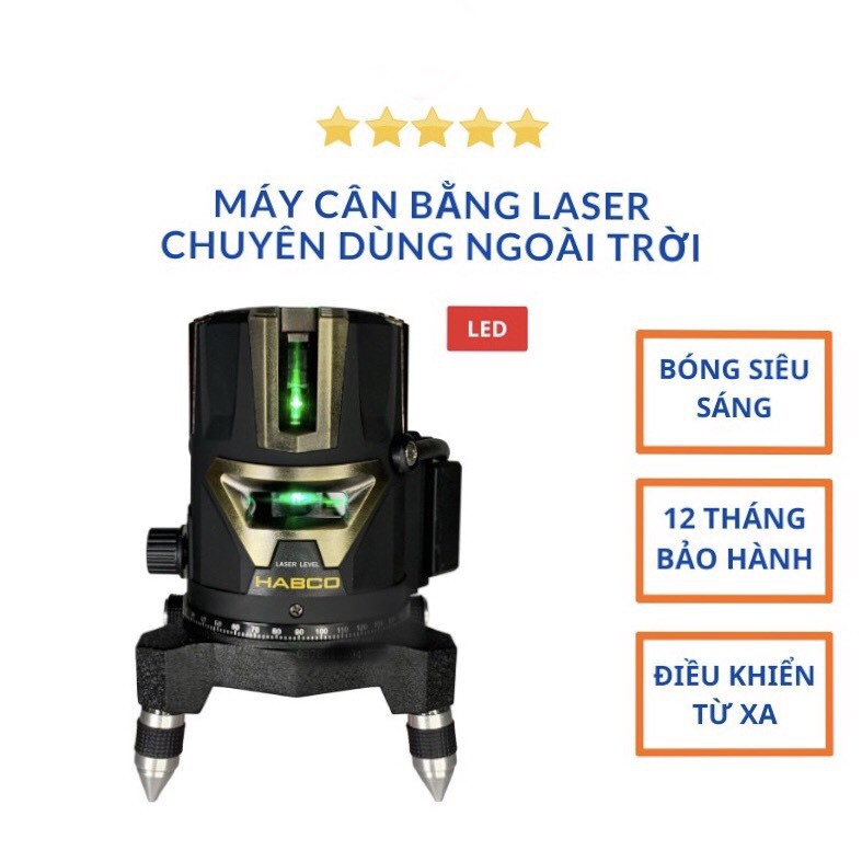 Máy cân bằng Laser Máy cân mực 5 tia xanh HABCO chuyên dùng ngoài trời Bóng Led công nghệ Nhật tặng 2 pin + chân 1m2 Gi