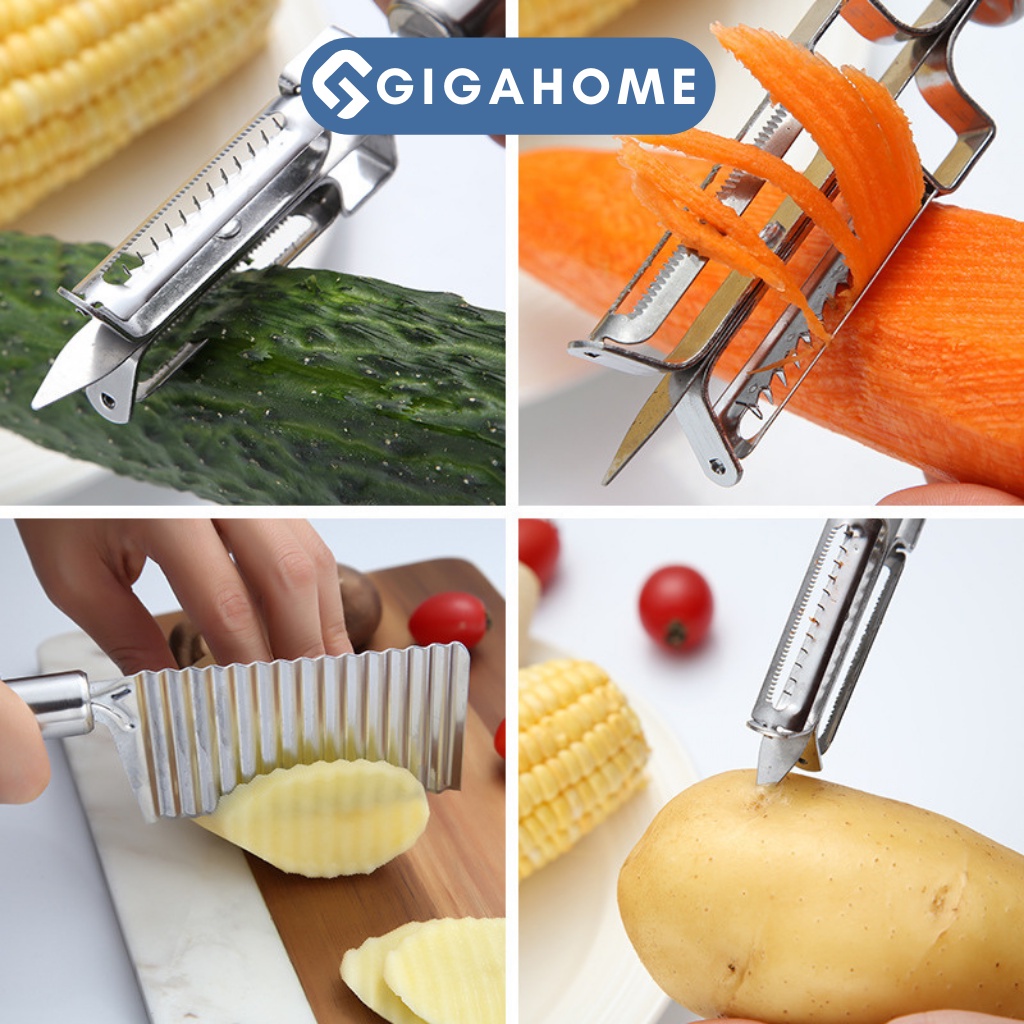 Bộ 5 Dao Nhà Bếp Cắn Gợn Sóng, Bào Rau Củ, Dao 2 Lưỡi GIGAHOME Tiện Dụng 9233