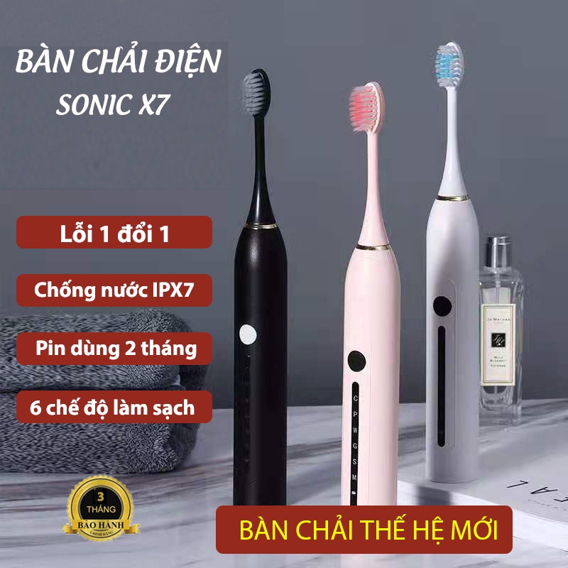 Bàn chải điện Sonic X7 bản cao cấp, Bàn chải đánh răng điện công nghệ châu Âu - Máy đánh răng tự động cho cả gia đình
