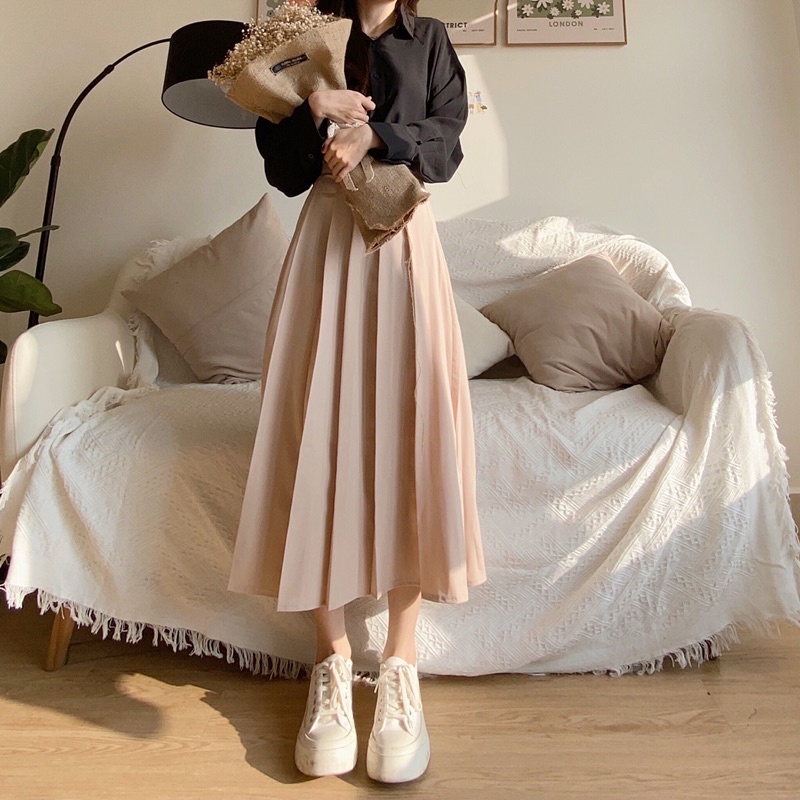 [Hình thật độc quyền TOS.CLOSET]Chân váy xoè xếp ly nút giữa lưng | BigBuy360 - bigbuy360.vn