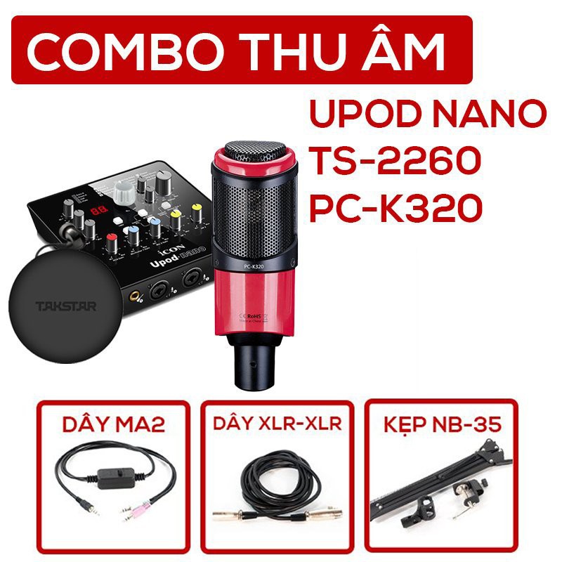 Trọn bộ mic thu âm - Combo livestream chính hãng Takstar [BH 1 NĂM]; Combo sourd card icon nano, tai nghe, micro pck320