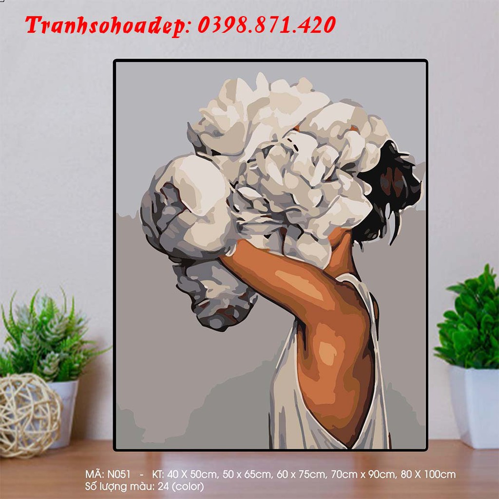 Tranh Sơn Dầu Số Hóa Cô Gái Và Hoa Bạch Trà T Art Siêu Đẹp Hàng Có Sẵn | BigBuy360 - bigbuy360.vn