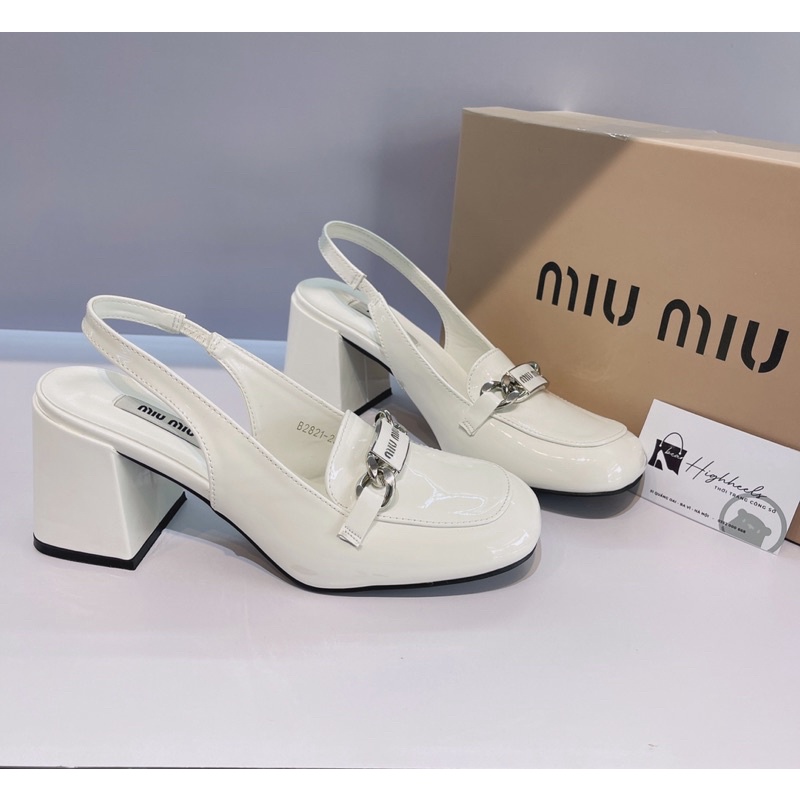 Giày Sục quảng châu cao cấp MiuMiu trắng đế vuông 7cm (size 1.5) [Hàng Full Hộp- full Phụ Kiện]