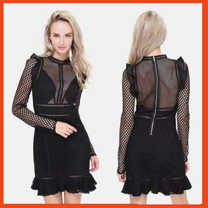Váy Ren Guess Dài Tay Xuyên Thấu Đuôi Cá Cho Nữ