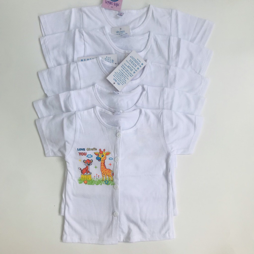 Set 5 áo sơ sinh tay ngắn trắng cài giữa cho bé