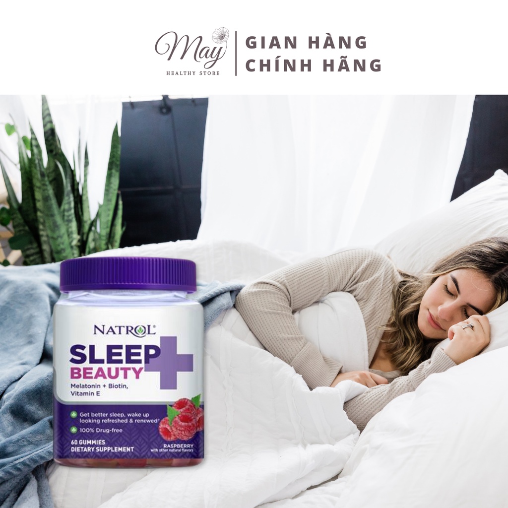 Kẹo Dẻo Cải Thiện Giấc Ngủ, Chăm Sóc Da, Tóc, Móng Natrol Sleep + Beauty Gummy Raspberry (Lọ 60 Viên)