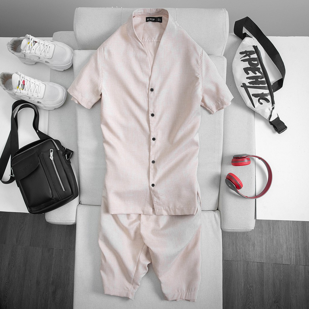 Bộ cộc hè  nam  sơ mi cổ đức KT19 vải lụa cao cấp từ chất vải đến đường may cho ae,siêu thoáng mát. | BigBuy360 - bigbuy360.vn