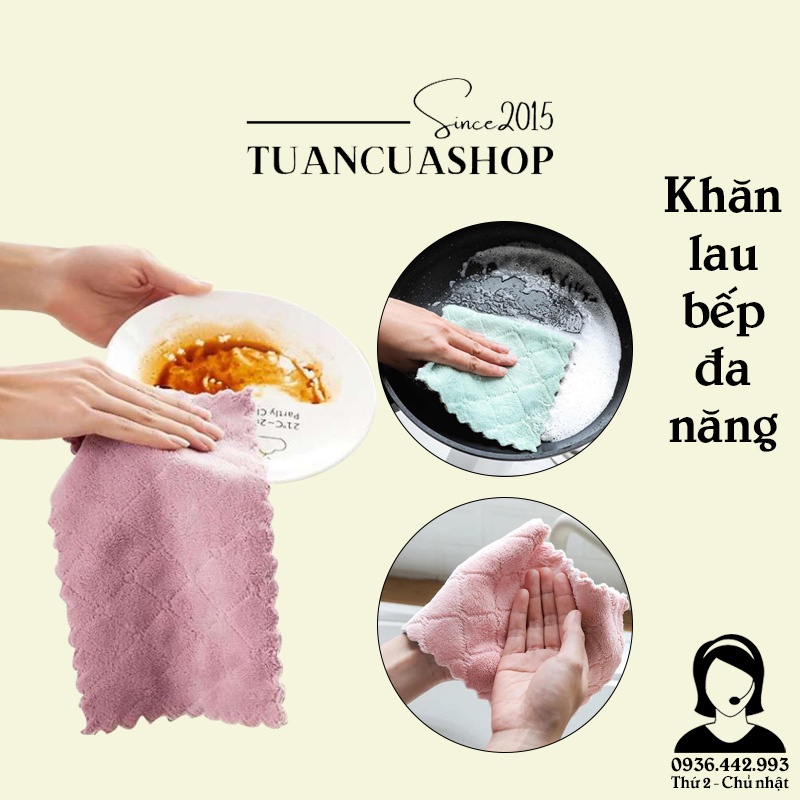 Khăn lau đa năng bếp, bát đĩa, cốc chén thấm nước chống dính dầu mỡ hai mặt loại to 15x22cm (KLT04)