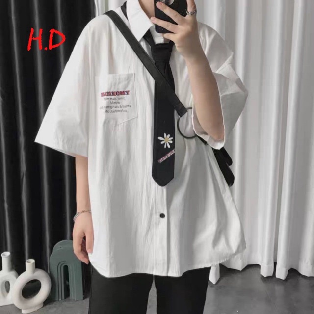 Sơmi chữ đỏ túi + cavat hoa HDN765