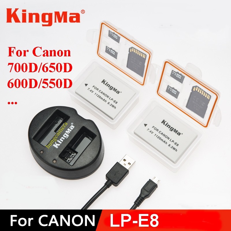 Bộ 2 pin + sạc đôi Canon LP-E8 Cho 700D,650D,600D...- Kingma chính hãng