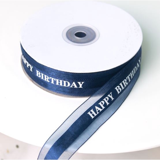 Phụ kiện trang trí bánh sinh nhật bánh kem - Ruy băng voan đẹp in chữ HAPPY BIRTHDAY bản 2.5cm