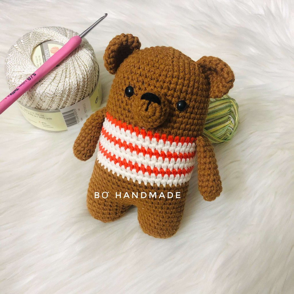 Gấu❤️ (Lùn)  ❤nhồi bông chế tác bằng len handmade sợi cotton 100%  cực xinh cho bé sách tay - bóng - bền - đẹp - an toàn