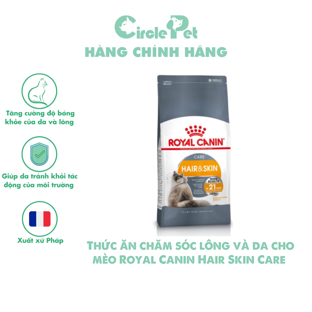 Thức Ăn Hạt Cho Mèo Royal Canin Hair Skin Care Chăm Sóc Da Mềm Mịn Dưỡng Lông Bóng Mượt 400g/2kg - Circle Pet