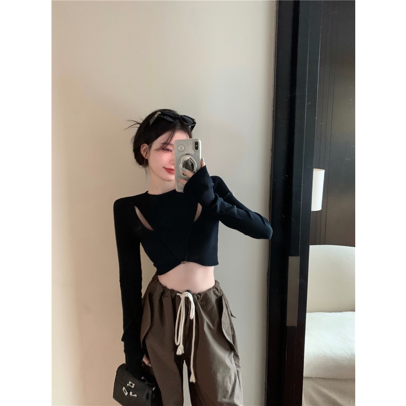 HUANG YOYO  Áo Len Nữ Dài Tay Cổ Tròn Thời Trang Hàn