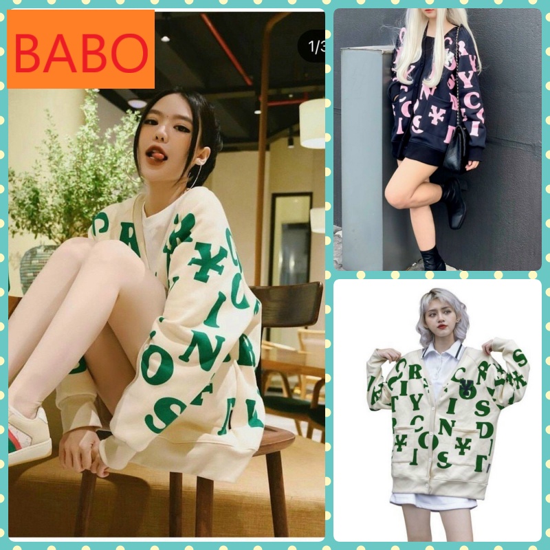 ÁO KHOÁC NỈ NGOẠI NỮ CÀI NÚT CHỮ XANH, HỒNG MÀU BE MÀU ĐEN CỰC ẤM ÁP SIÊU CÁ TÍNH BABO