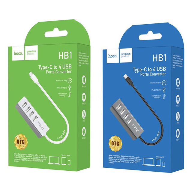Bộ chuyển đổi trung tâm Type-C HB1 HB1 loại Type-C sang 4 cổng USB 2.0 chính hãng hoco