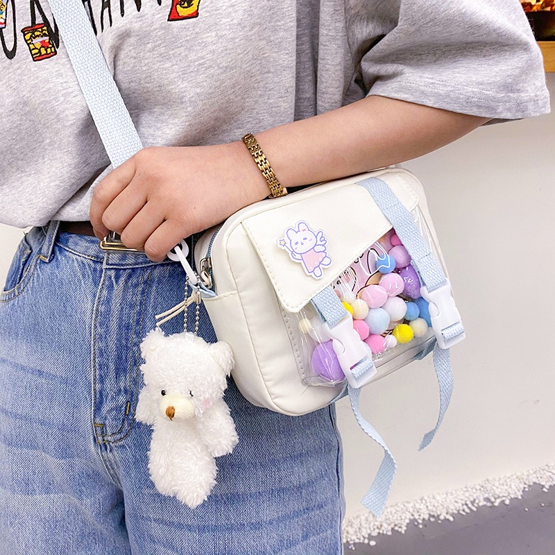 Túi Vải Trong Suốt Khóa Đôi Kèm Bông Bên Trong Và Sticker Kiểu Hàn