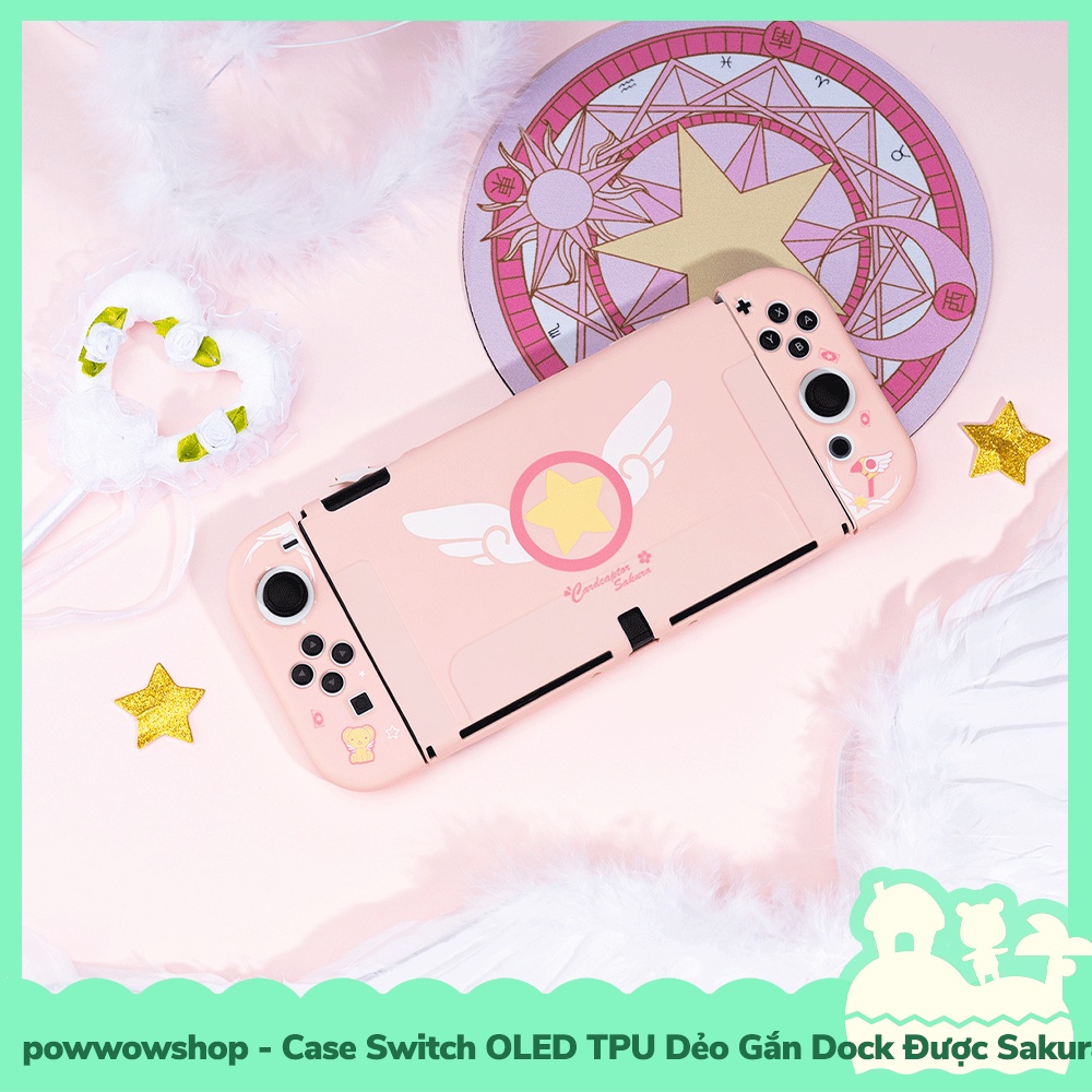 [Sẵn VN - Hỏa Tốc] Case OLED (Gắn Dock Được) Case Ốp TPU Dẻo Cho Máy Game Nintendo Switch OLED Mẫu Sakura Ceberus
