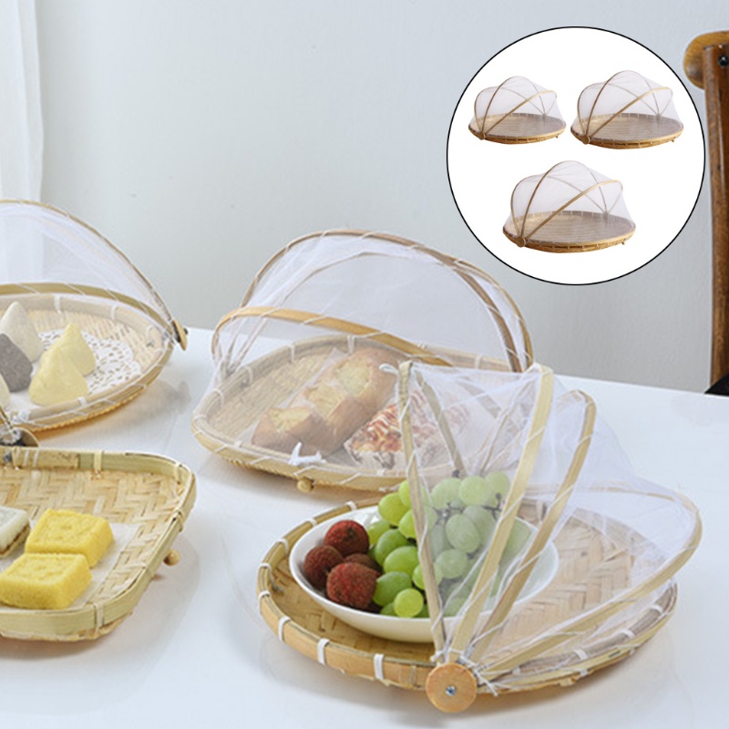 Aoto Rổ Đựng Trái Cây Trái Cây / Rau Củ Handmade Bằng Tre Đan Hình Tròn Chống Muỗi / Côn Trùng
