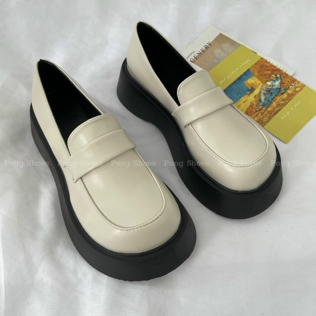 Giày Loafer PongShoes phong cách Ulzzangs màu đen be FULL HỘP 1359