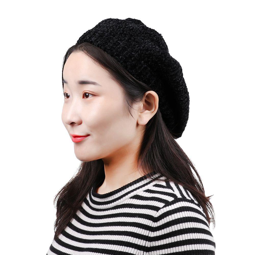 Mũ Beret Vải Chenille Thoáng Khí Giữ Ấm Mùa Đông Cho Nữ