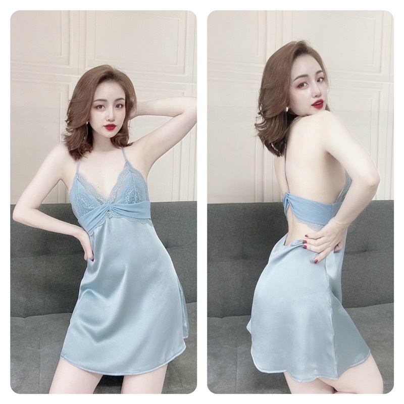 Đầm Ngủ Lụa Sexy Nữ, Váy Ngủ Sexy Nữ, chất vải satin cao cấp có kèm quần lọt khe, Freesize &lt; 58kg tuỳ chiều cao
