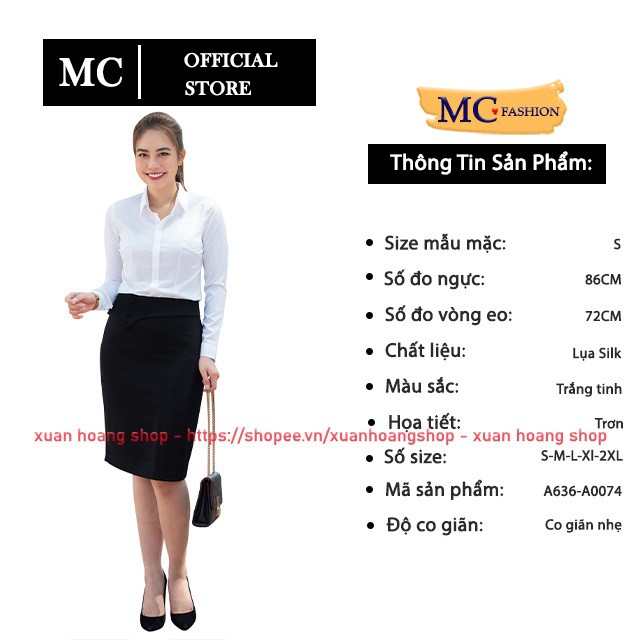 Áo Sơ Mi Trắng Nữ Kiểu Công Sở Đẹp Mc Fashion, Dài Tay, Size Đủ, Chất Liệu Vải Co Giãn, Mát, A0074, A636