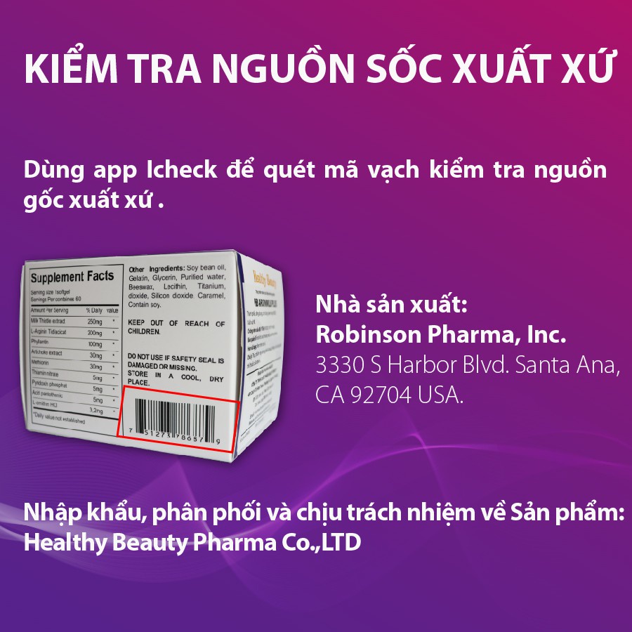 Viên uống bổ gan, hạ men gan thanh lọc cơ thể Healthy Beauty HB Arginmilk Plus Hộp 60 viên