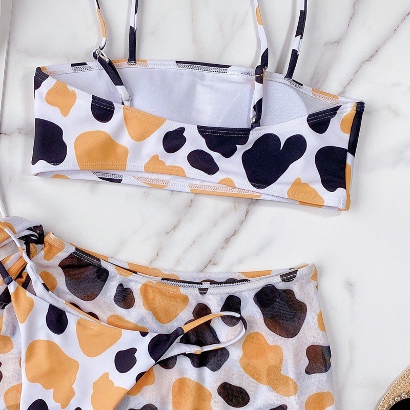 [BKN974] &lt;ÂU&gt; SET BIKINI 3 MÓN VÀNG ĐỐM KÈM CHÂN VÁY