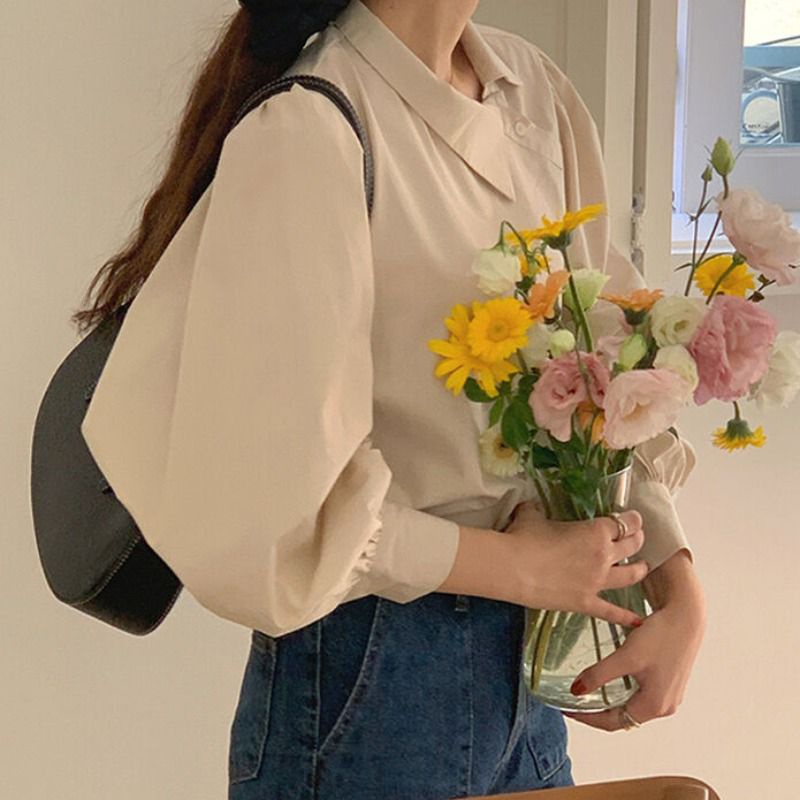 (SẴN) Áo sơ mi cổ lệch phong cách Hàn Quốc