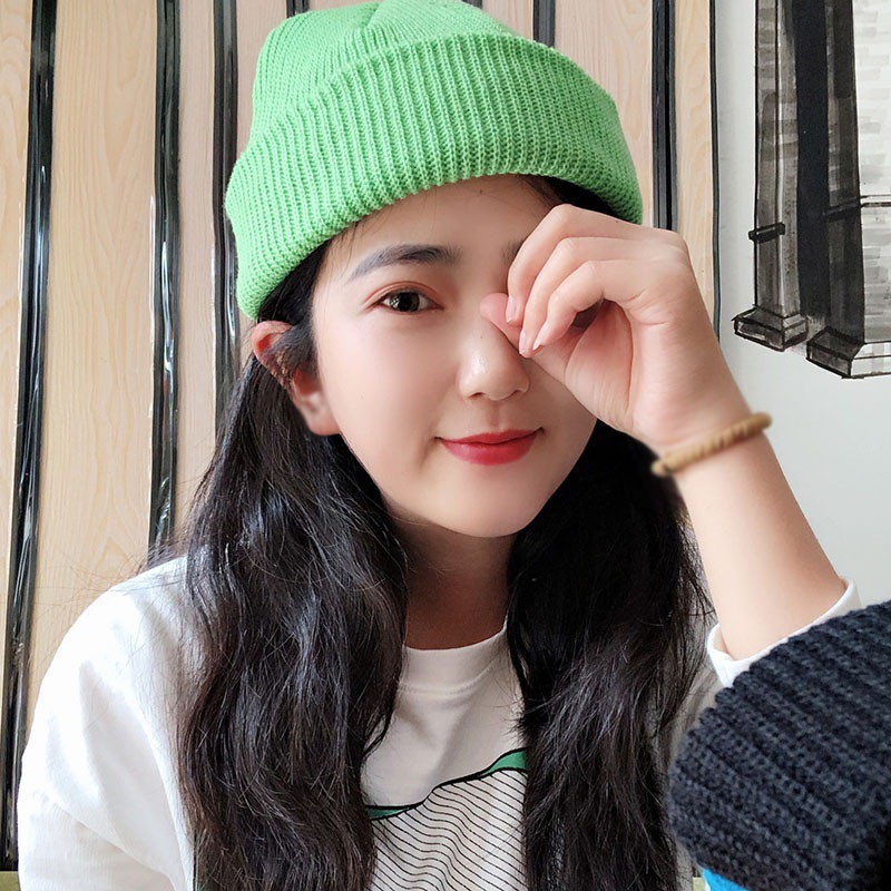 Nón trùm đầu dệt kim màu trơn cho nam và nữ