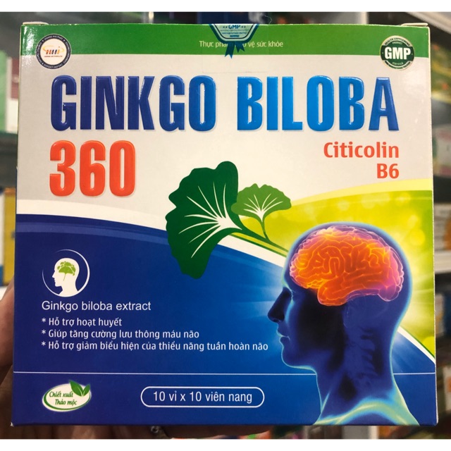 Ginkgo Biloba 360 Citicolin B6 - 100 viên - hỗ trợ hoạt huyết, tăng cường lưu thông máu